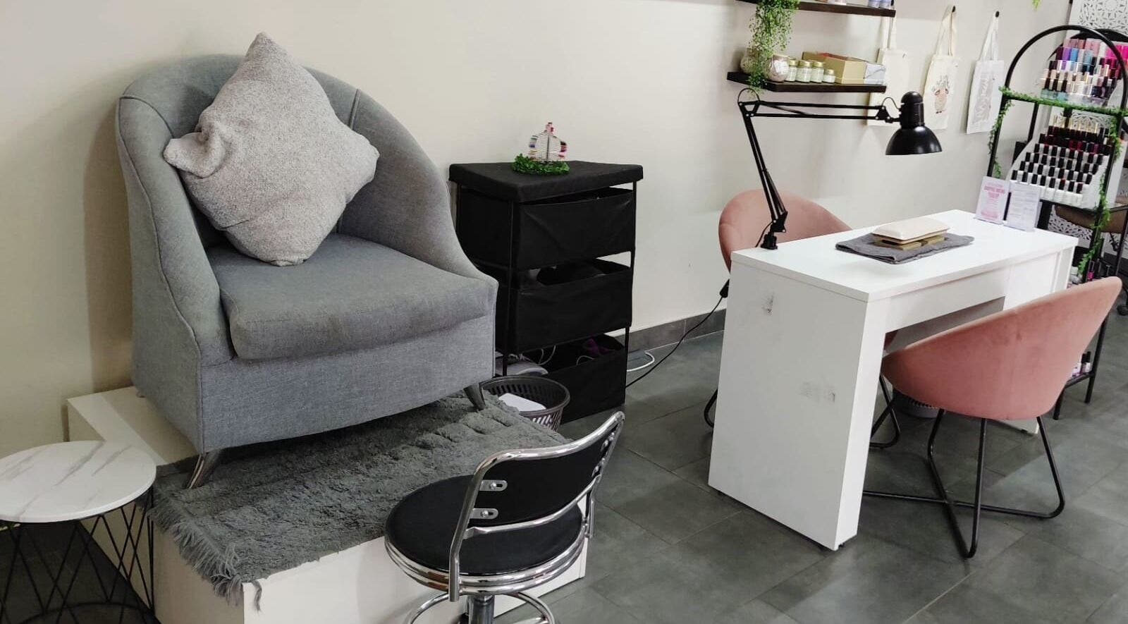 Chic nail treatment area at Black & Purple Beauty Spa - Nails By Dee in Roodepoort, Gauteng, ZA.