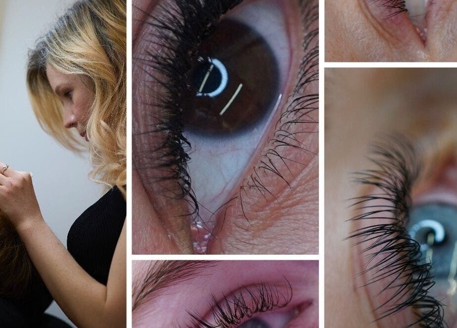 Collage of eyelash extensions done at ABeauty's, Alexis in London, England, GB. Showcasing skilled application.