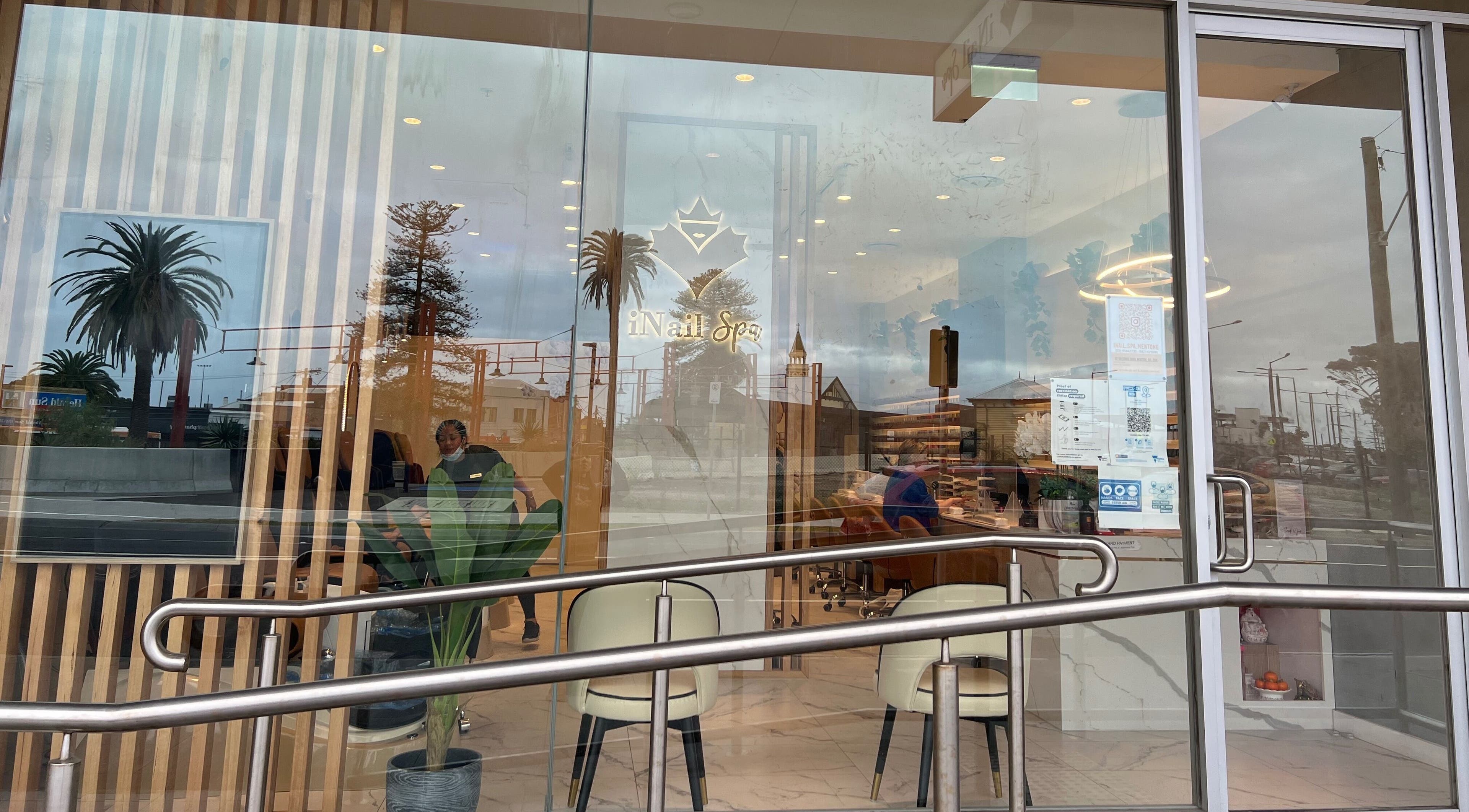 Front view of iNail Spa entrance showcasing modern design in Mentone, Victoria, AU.