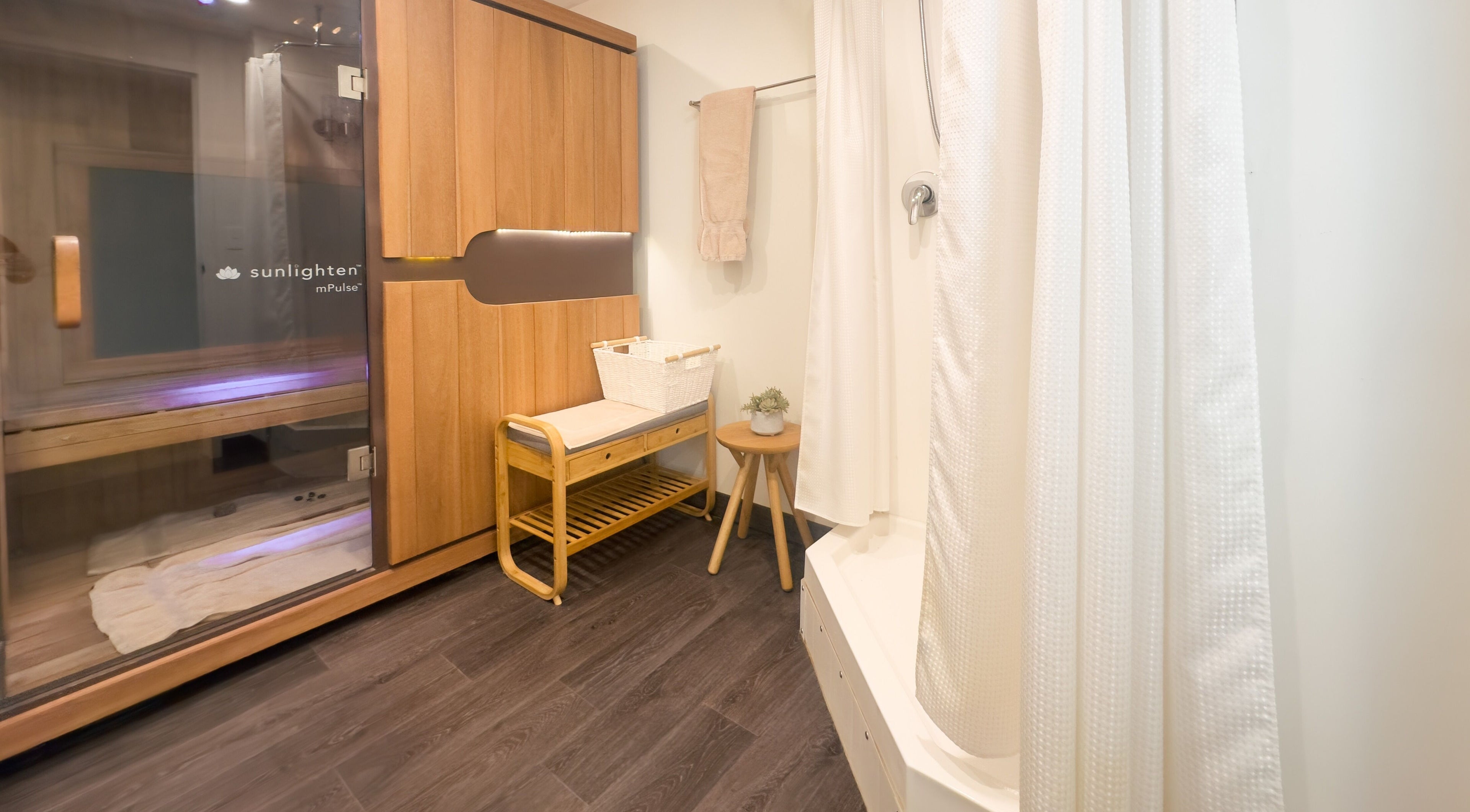 Elegant relaxation area at The Serenity Bungalow, Drummoyne, New South Wales, AU with sauna and seating.