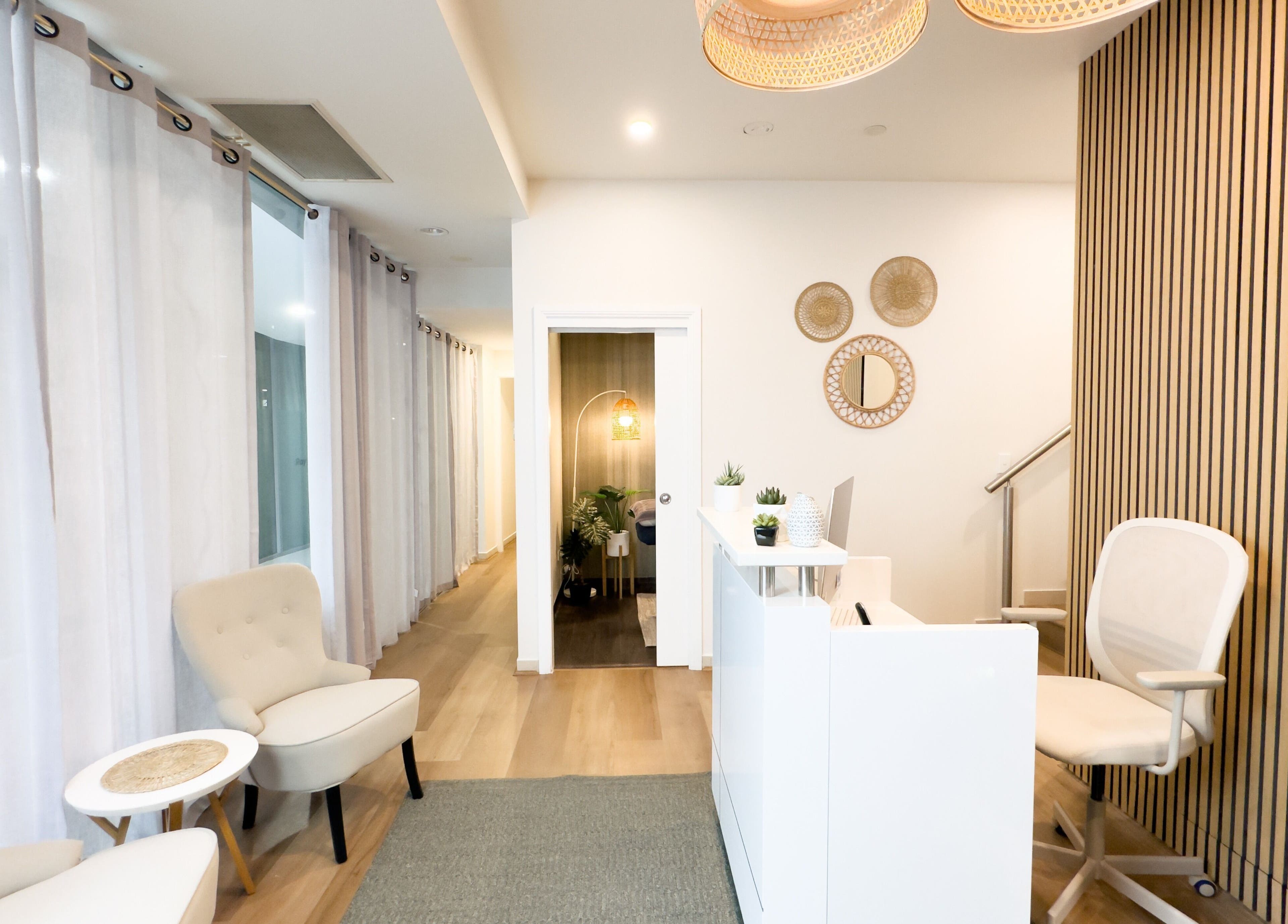 Elegant reception area at The Serenity Bungalow, Drummoyne, New South Wales, AU with soft lighting and decor.