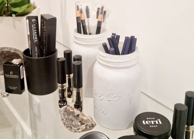 House of Terri Brows' brow products and tools on display in Rozelle, New South Wales, AU.