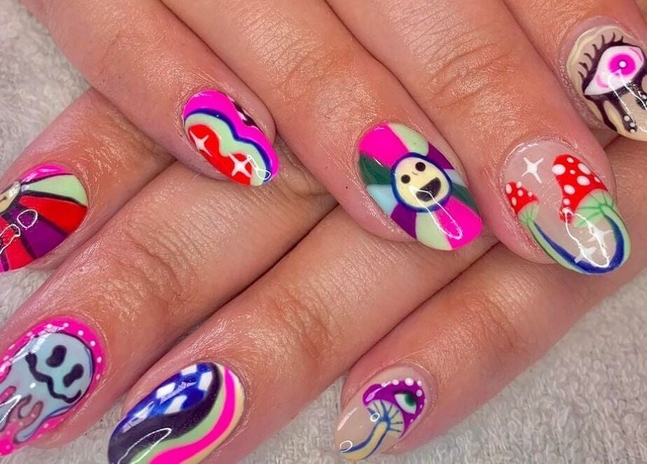 Vivid nail art designs at No.8 The Nail and Beauty Lounge, Gressenhall, England, GB.