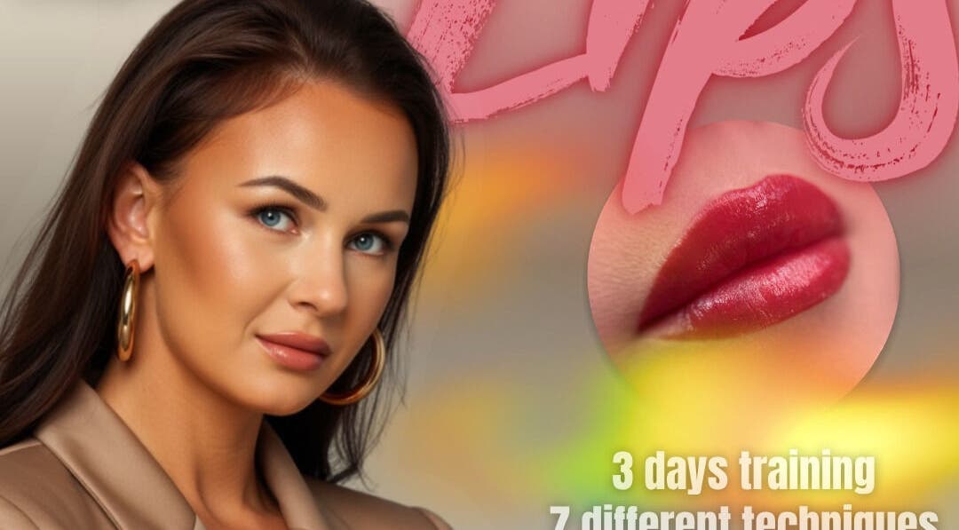 Model showcasing lip techniques at Lush Beauty Academy LTD, Norwich, England, GB.