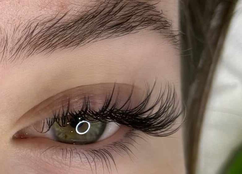 Close-up of elegant eyelash extensions at Lash & Beauty by Tamsin, Crowborough, England, GB.