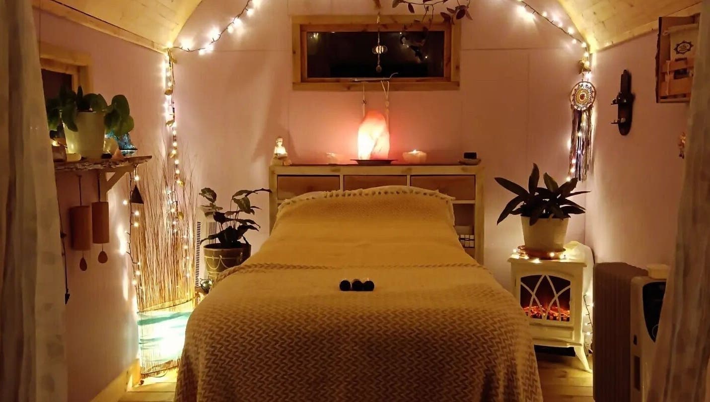 Warm therapy room at Hayle Cornish Holistic Therapies in Hayle, GB with soft lighting and tranquil decor.