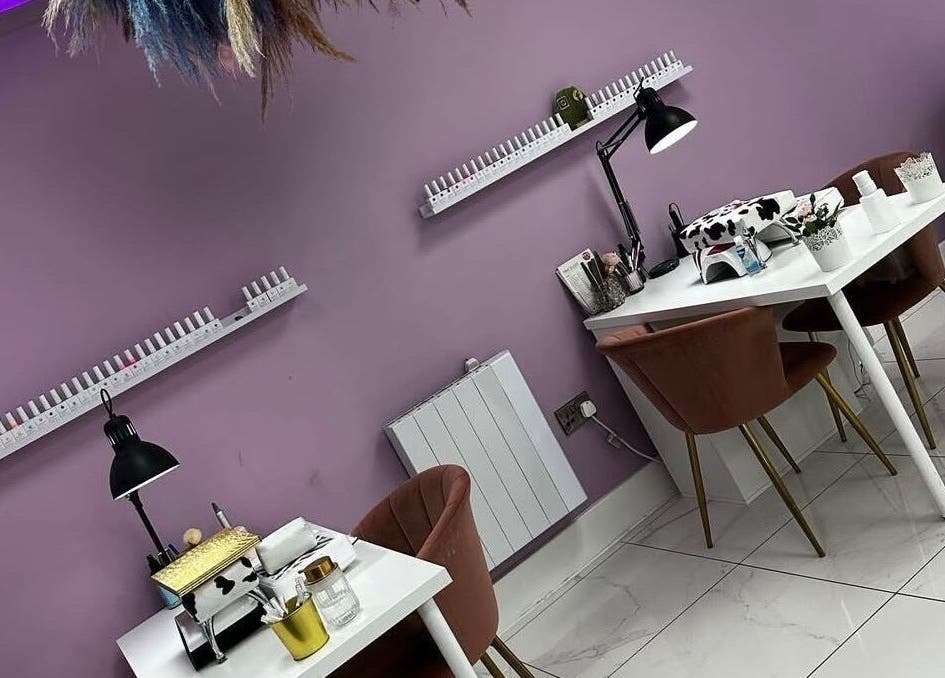 Modern nail salon at Tanella Beauty, Gateshead, England, GB with stylish furniture and decor.