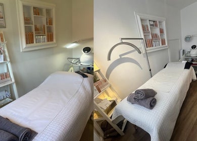 Luxurious treatment rooms at The Peel Queen, Addlestone, England, GB, showcasing a peaceful wellness atmosphere.