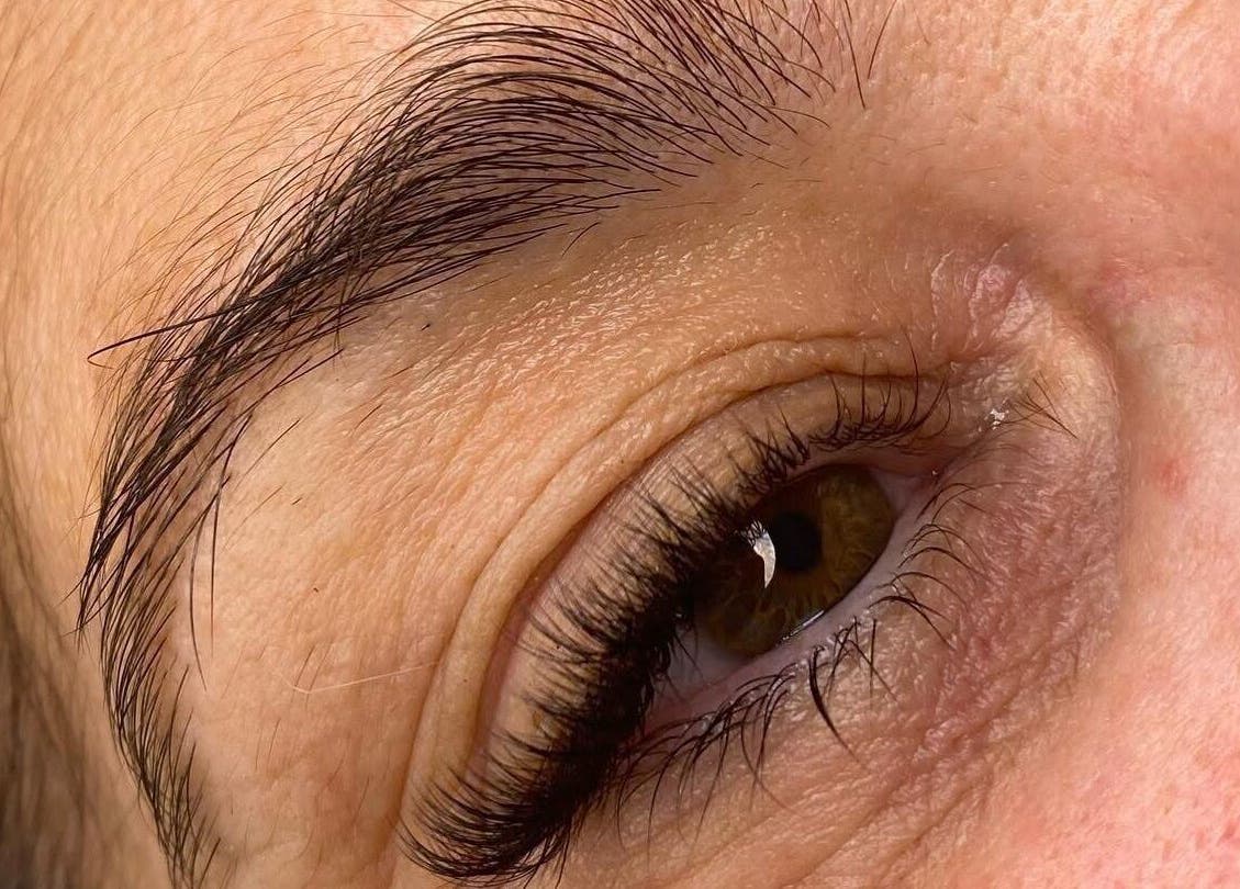 Close-up of elegantly styled eyelash extensions by By Marcella (Clitheroe) in Clitheroe, England, GB.