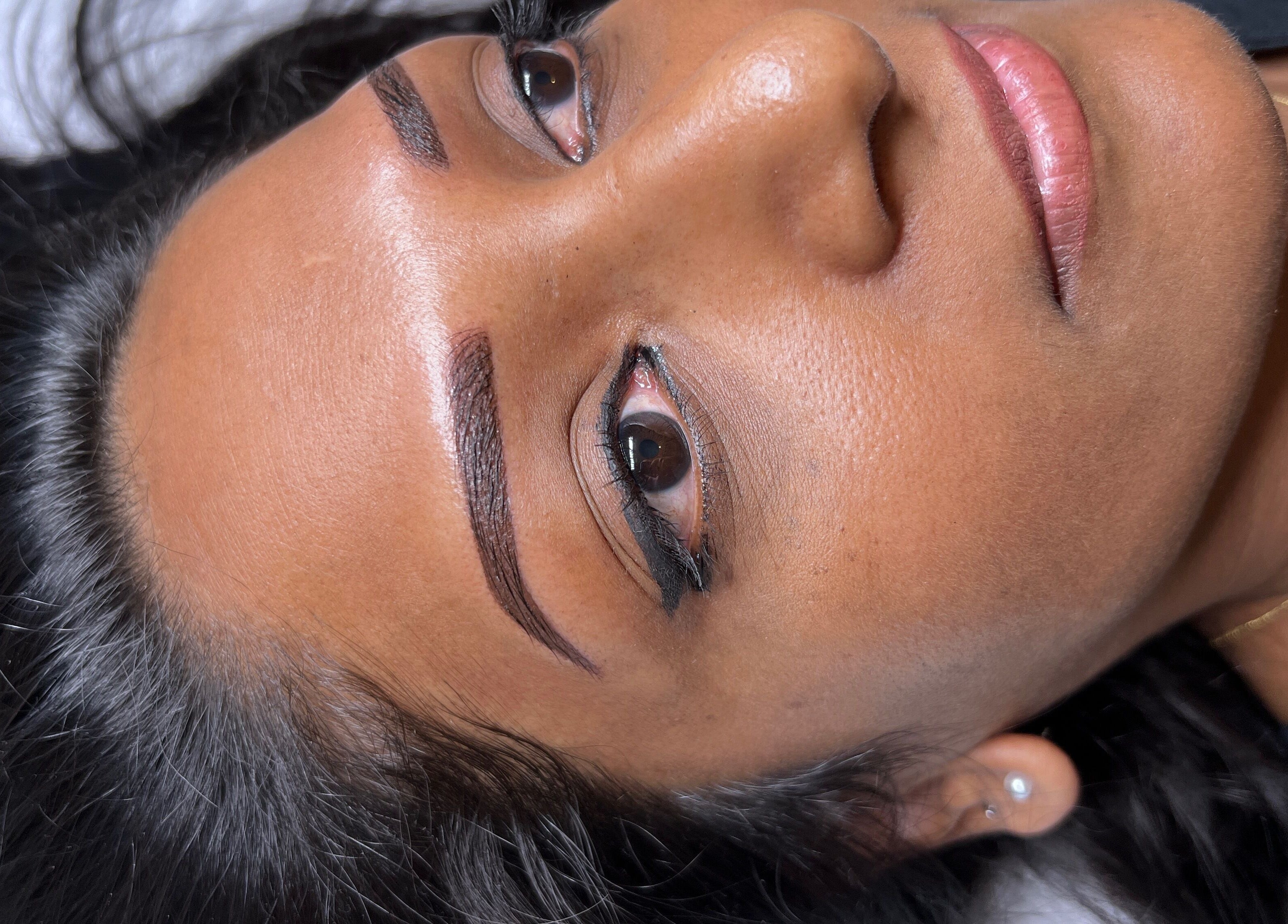 Detailed eyebrow work at Jenny Jones Ink & Aesthetics in East Grinstead, England, GB.