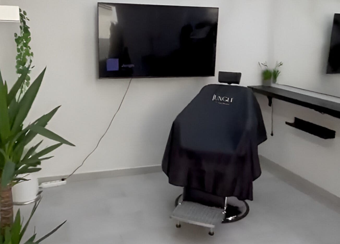 Jungle Pécs szalon belső tere Pécs, HU, modern bőrápoló szék és dekoratív növények.