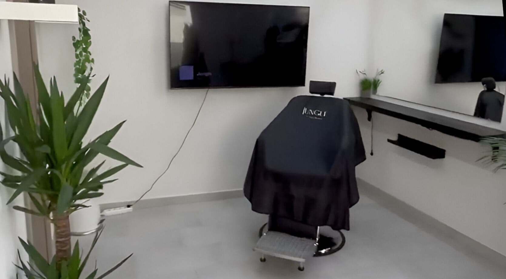 Jungle Pécs szalon belső tere Pécs, HU, modern bőrápoló szék és dekoratív növények.