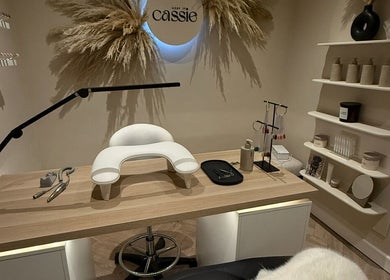 Luxurious beauty setup at Keep It Cassie in Hucclecote, England, GB showcasing a chic, modern manicure station.