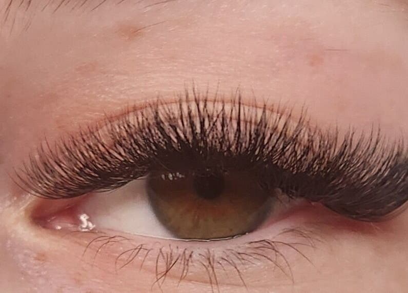 Close-up of lush eyelash extensions at Sage Rose Lash Studio in Budgewoi, New South Wales, AU.