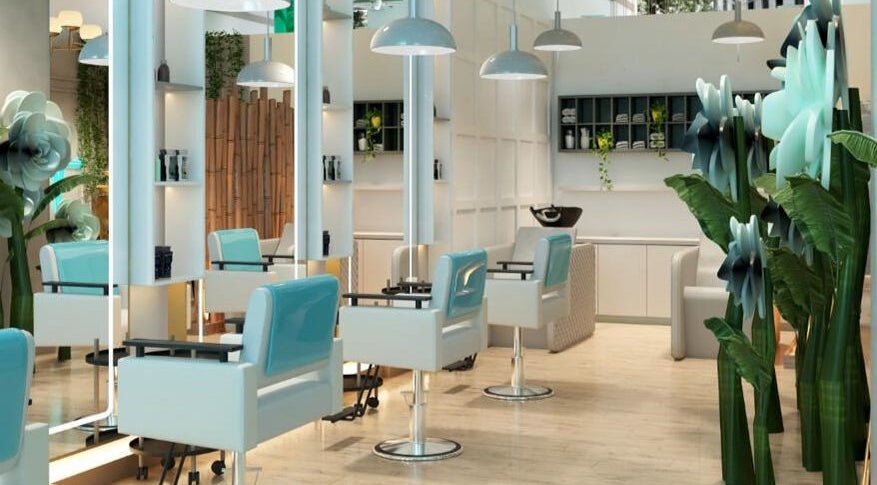 Stylish interior of Alina Beauty Space in Dubai, AE, featuring elegant salon chairs and lush green decor.