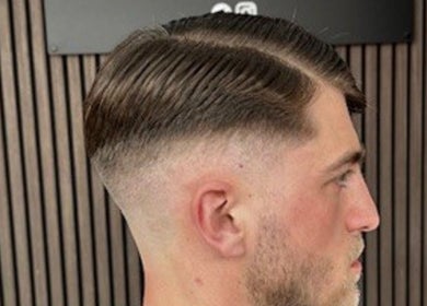 Close-up of a sleek fade haircut at RM Barbering, Stockton-on-tees, England, GB.