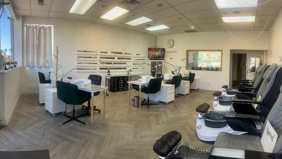 Relaxing manicure and pedicure area at Cindy's Nails in Denver, Colorado, US, featuring comfortable seating.