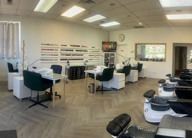 Relaxing manicure and pedicure area at Cindy's Nails in Denver, Colorado, US, featuring comfortable seating.