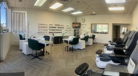 Relaxing manicure and pedicure area at Cindy's Nails in Denver, Colorado, US, featuring comfortable seating.