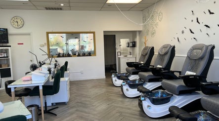 Luxurious pedicure chairs and nail stations at Cindy's Nails, Denver, Colorado, US.