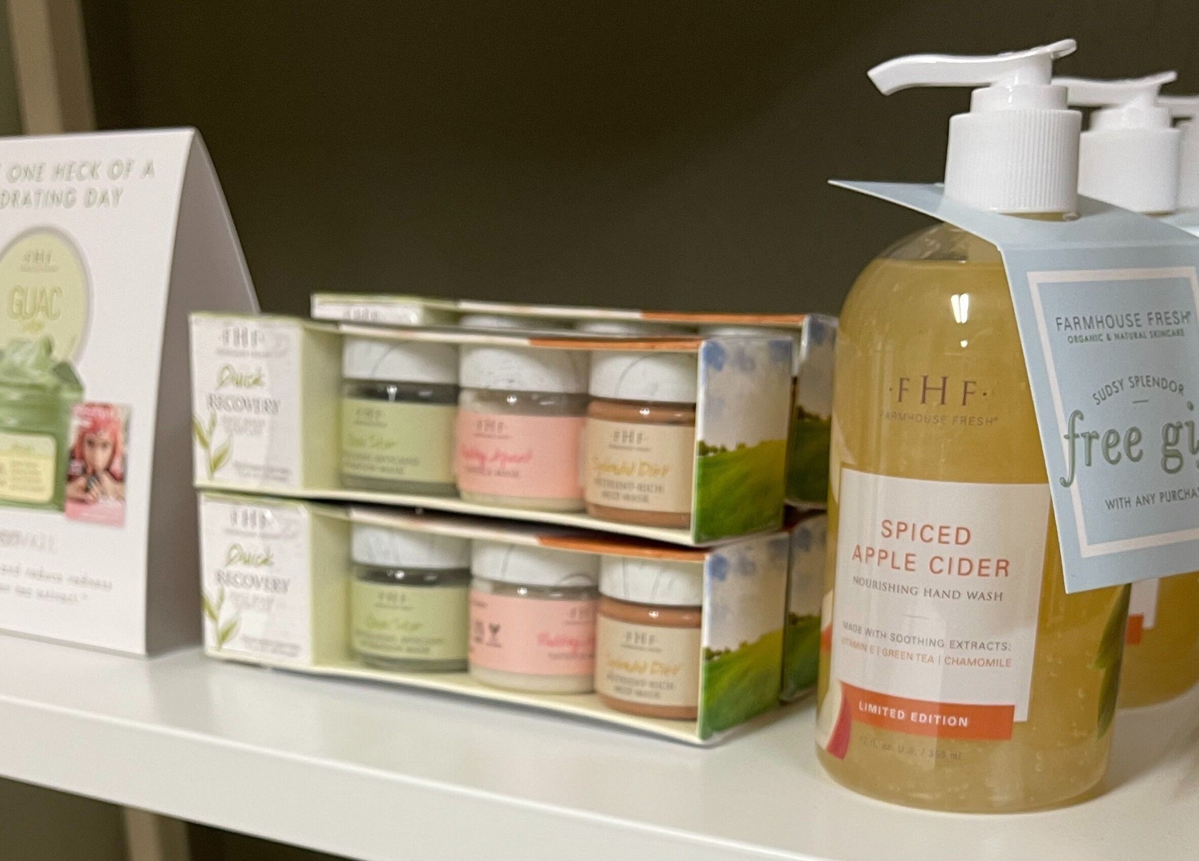Beauty products displayed at The June Massage and Skin Studio in Monroe, Washington, US. Perfect for wellness.