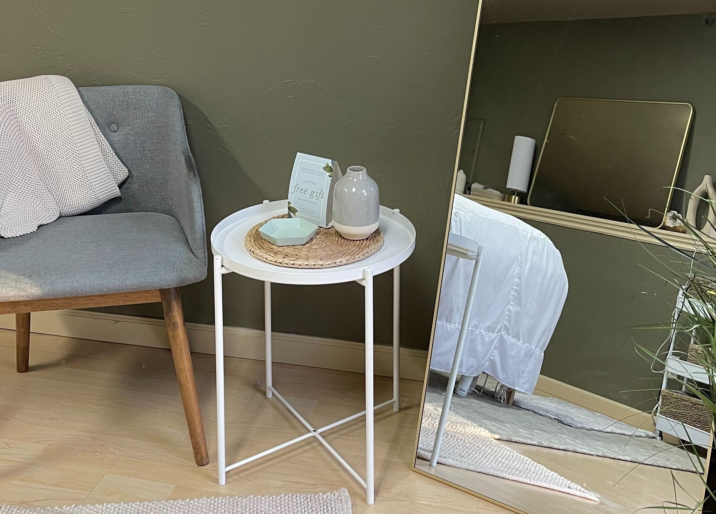 Cozy chair and table setting at The June Massage and Skin Studio, Monroe, Washington, US.