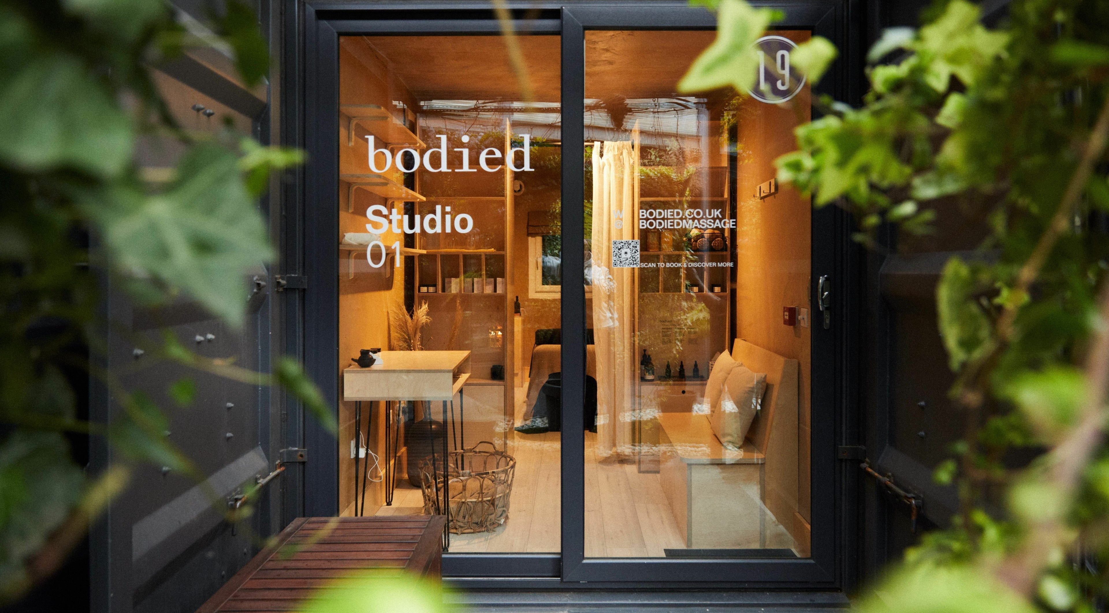 Entrance to Bodied beauty studio, a serene wellness space in London, England, GB.