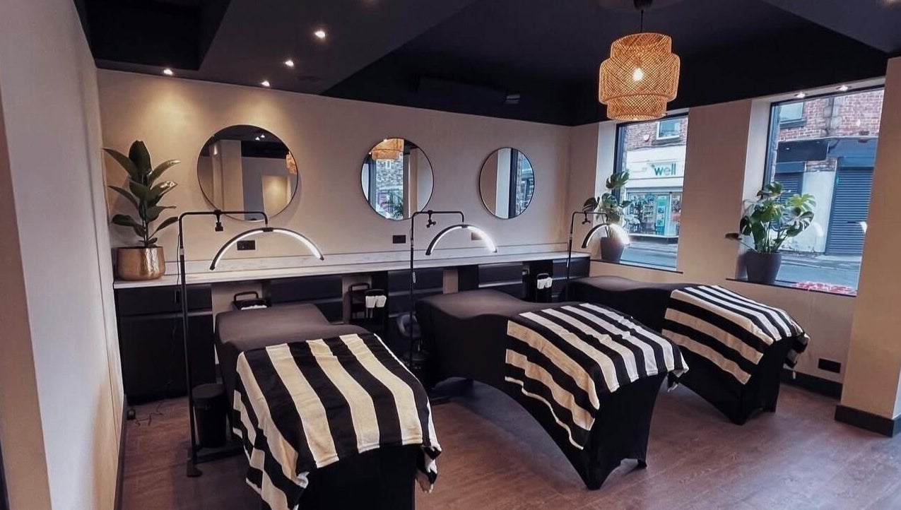 Elegant beauty treatment area at Mono, Hoyland, England, GB with stylish decor and ambient lighting.