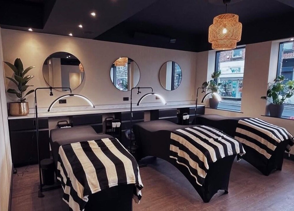 Elegant beauty treatment area at Mono, Hoyland, England, GB with stylish decor and ambient lighting.