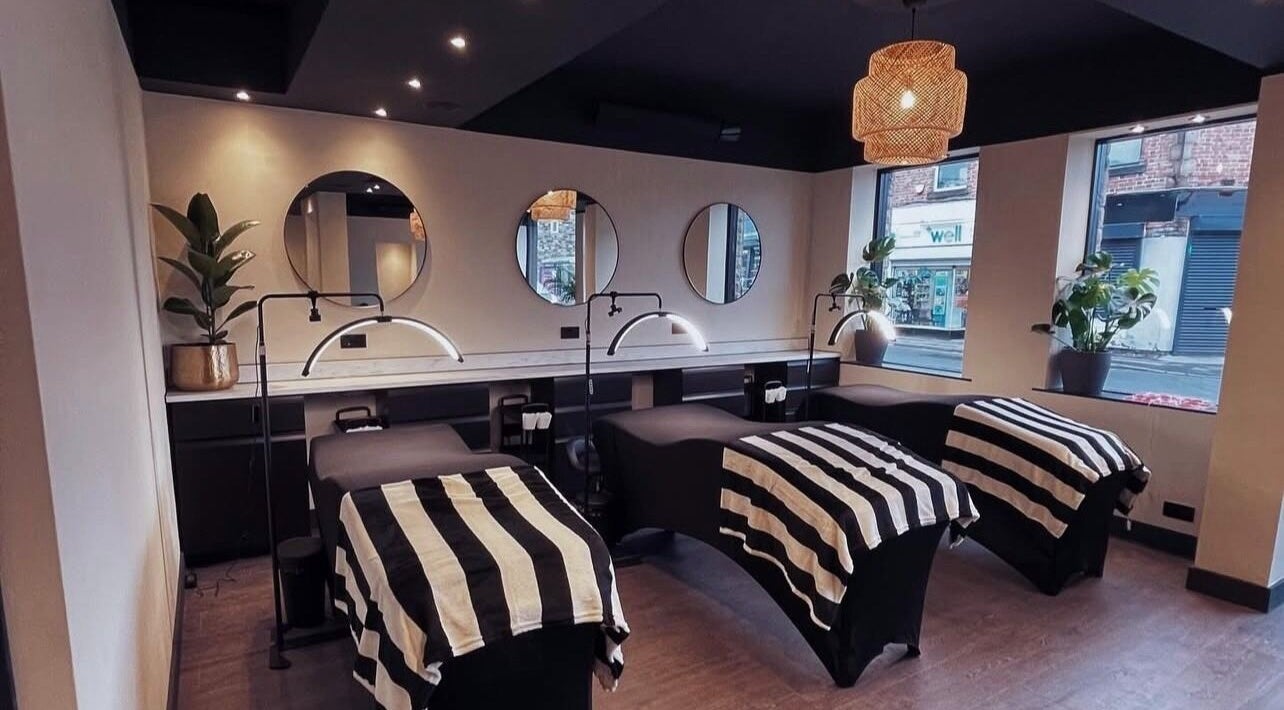 Elegant beauty treatment area at Mono, Hoyland, England, GB with stylish decor and ambient lighting.