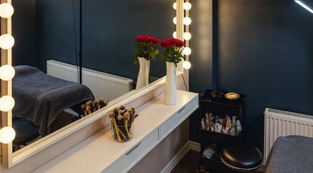 Elegant makeup station at Royal Gold Studios, Mullingar, County Westmeath, IE, featuring lights and brushes.
