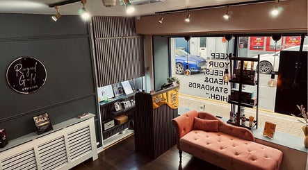 Interior of Royal Gold Studios, Mullingar, County Westmeath, IE, featuring a chic lounge area and reception.