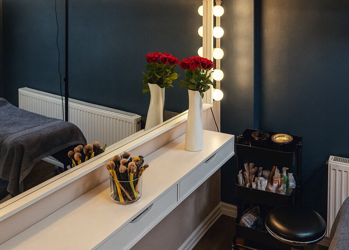 Makeup station at Royal Gold Studios in Mullingar, County Westmeath, IE, featuring elegant vanity and lights.