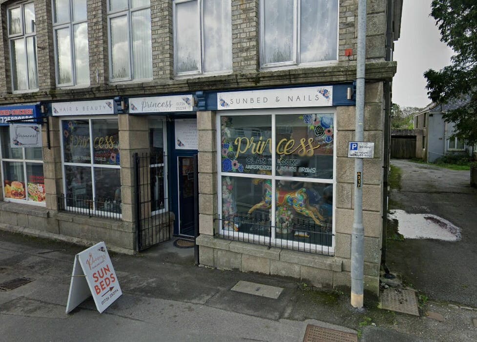 Exterior of Princess Glam and Locks, Roche Cornwall, St Austell, England, showcasing exquisite salon frontage.