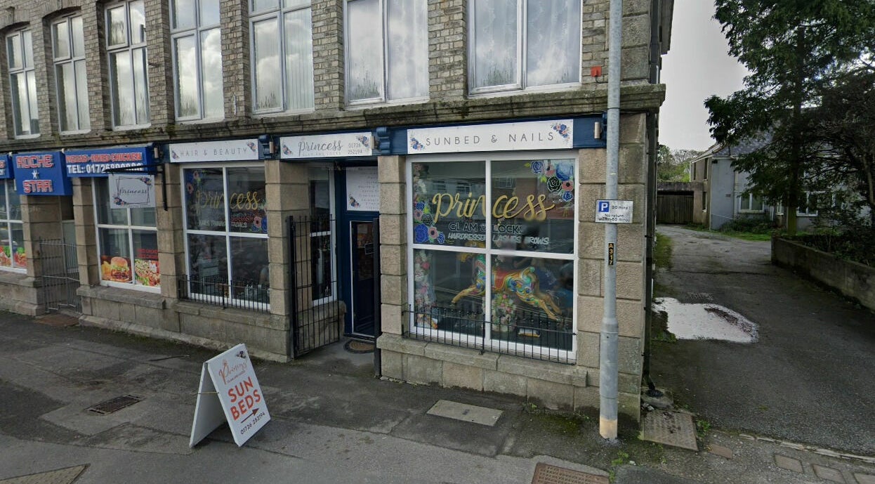 Exterior of Princess Glam and Locks, Roche Cornwall, St Austell, England, showcasing exquisite salon frontage.