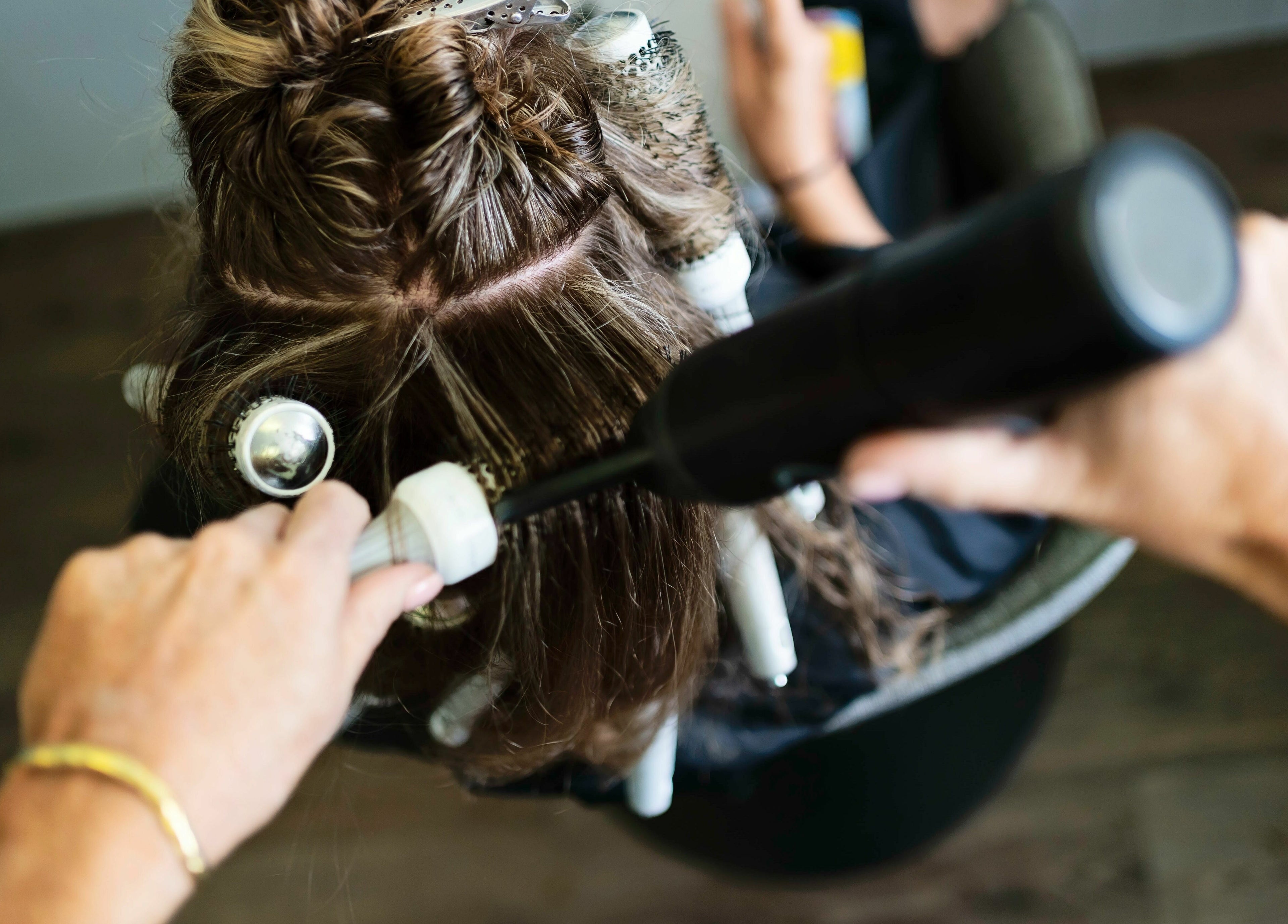 Hair styling in progress at Floreat Hair, City of Nedlands, Western Australia, AU.