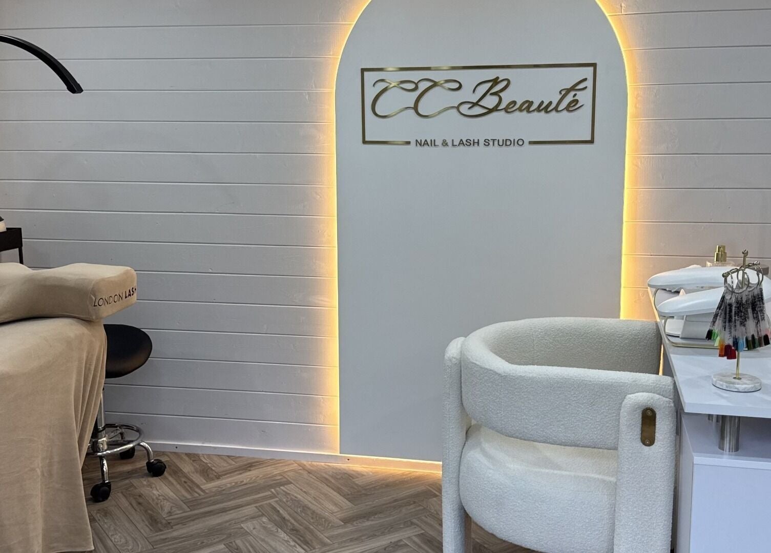 Cc Beautè interior showing a stylish lash and nail studio in Cardiff, Wales, GB.