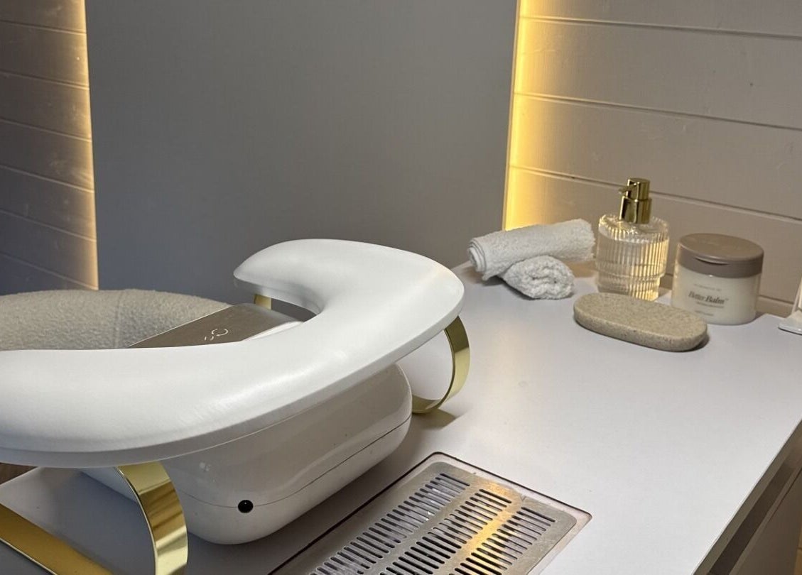 Modern treatment setup at Cc Beautè, Cardiff, Wales, GB, showcasing a sleek manicure station.