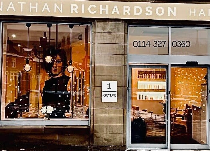 Exterior of Nathan Richardson Hair in Sheffield, England, GB showcasing chic salon facade.
