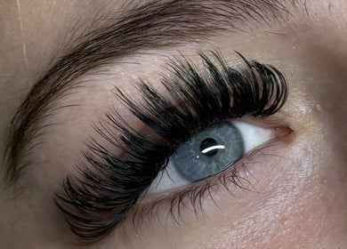 Close-up of styled eyelash extensions at Cw Artistry, Glasgow, Scotland, GB.