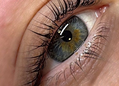 Close-up of a vibrant eye with enhanced lashes at Cw Artistry, Glasgow, Scotland, GB.