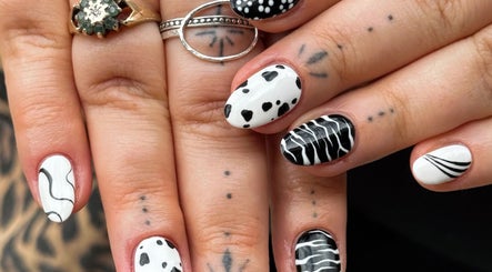 Black and white abstract nail art at The Nail Lady, Southend-on-Sea, England, GB.