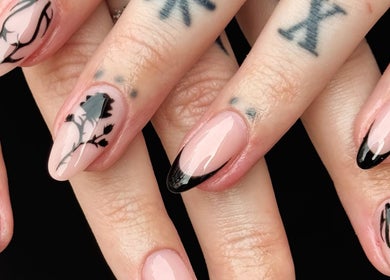 Chic black and nude nail art at The Nail Lady, Leigh-on-sea, England, GB.
