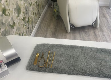 Nail care tools at Therapy Beauty, Wakefield, England, GB, ready for spa treatments.