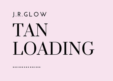 J.R. Glow logo with 'Tan Loading' on pink background, Melbourne, Nsw, AU.