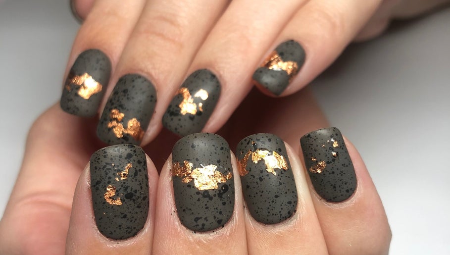 Sophisticated nail art with copper accents at Elizabeth Joel Nail Artistry, Cape Town, Western Cape, ZA.