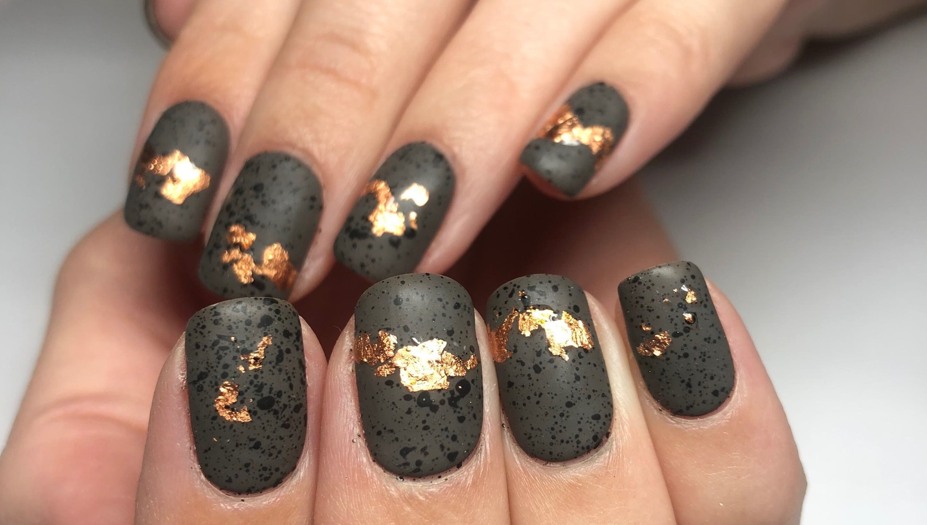 Sophisticated nail art with copper accents at Elizabeth Joel Nail Artistry, Cape Town, Western Cape, ZA.