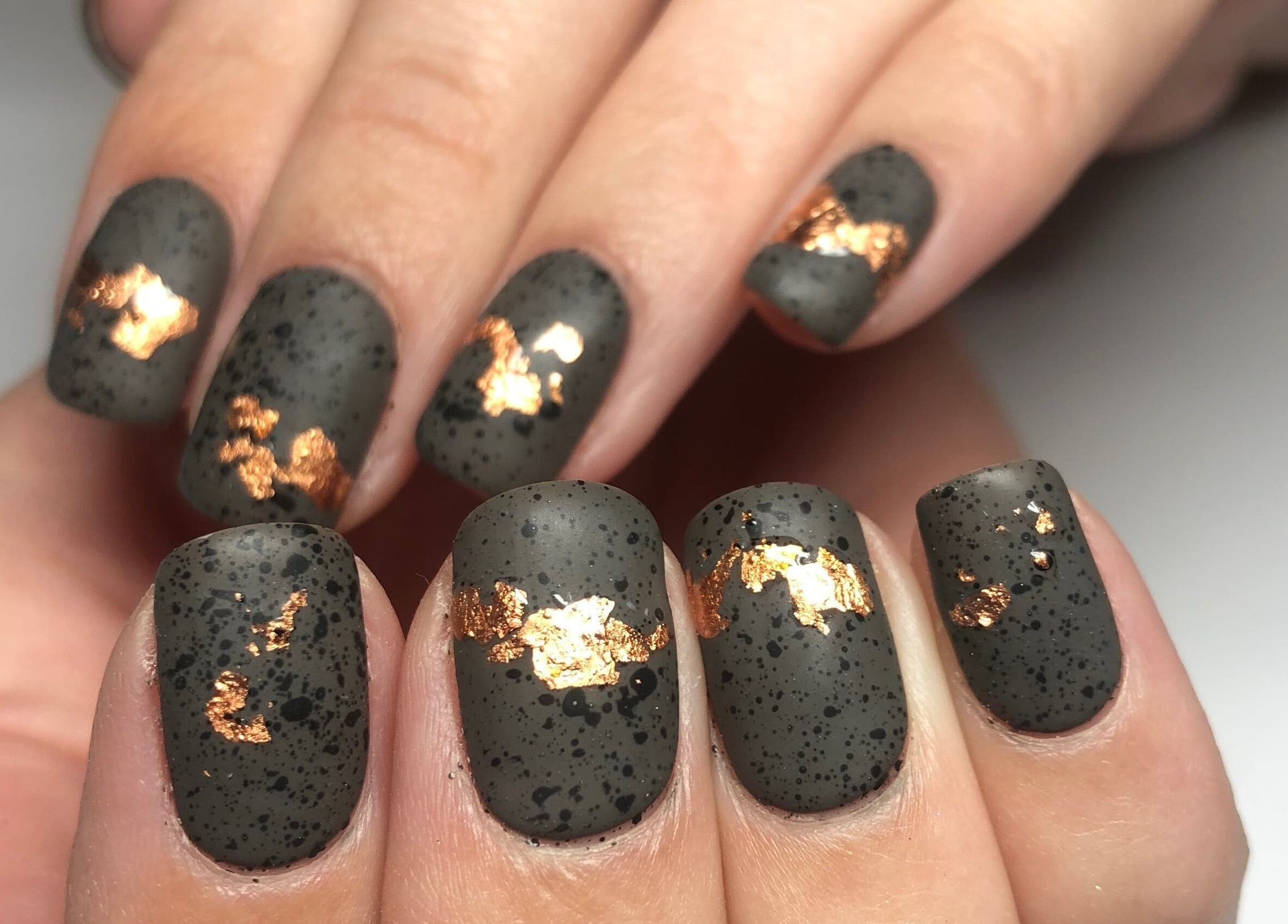 Sophisticated nail art with copper accents at Elizabeth Joel Nail Artistry, Cape Town, Western Cape, ZA.