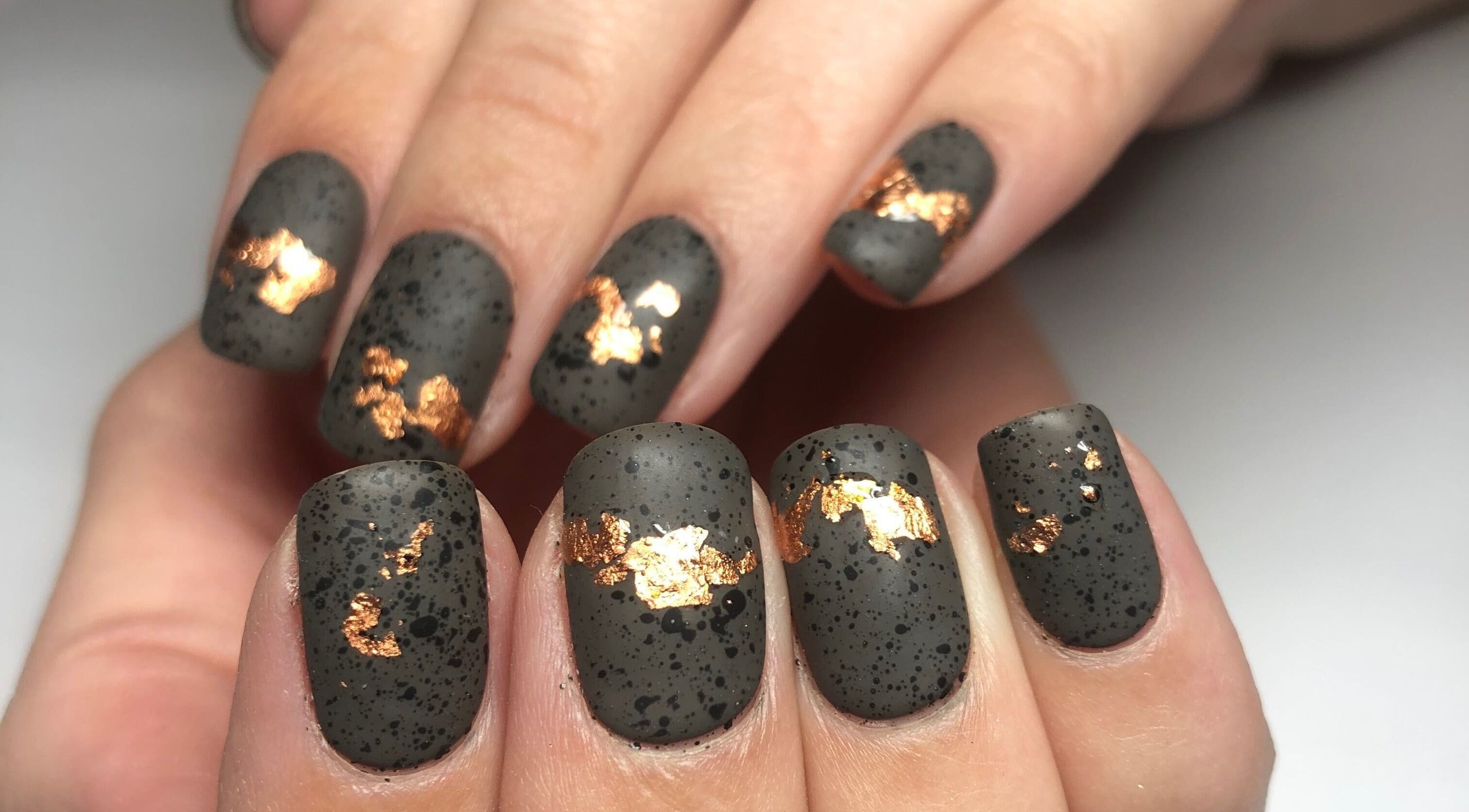 Sophisticated nail art with copper accents at Elizabeth Joel Nail Artistry, Cape Town, Western Cape, ZA.