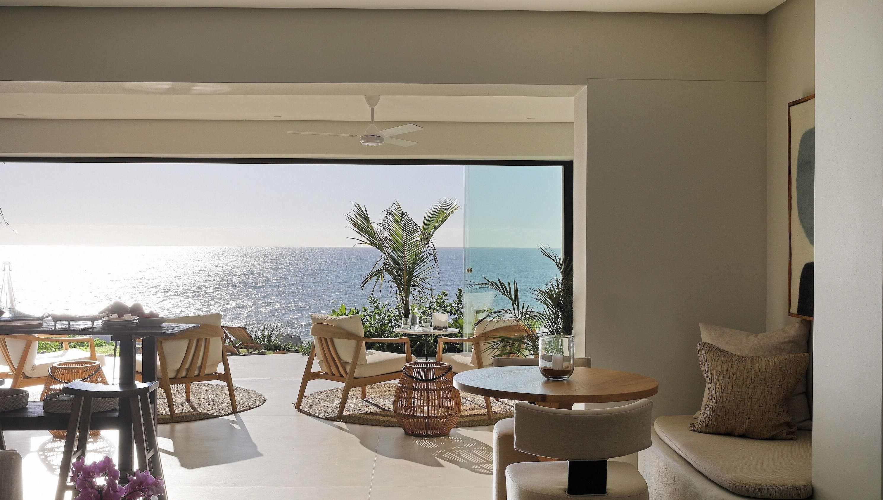 Elegant oceanview seating at Sala Beach Spa, Dolphin Coast, KwaZulu-Natal, ZA. Perfect for serene relaxation.